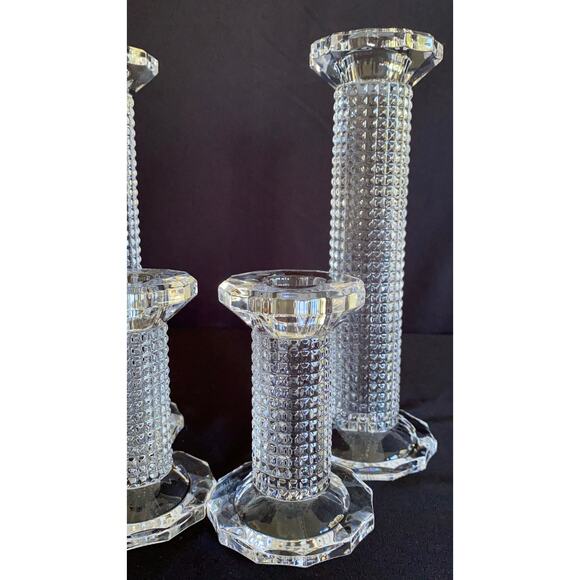 Set of 4 Stunning Crystal Candlestick Holders | Pillar Textured Stem - Picture 6 of 7